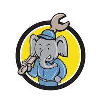 Elephant Mechanic Spanner Shoulder Circle Cartoon vector