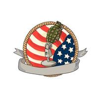 Grenade Microphone USA Flag Circle Retro vector