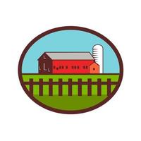 Farm Barn House Silo Oval Retro vector