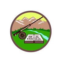 Fly Box Rod Mountains Circle Retro vector