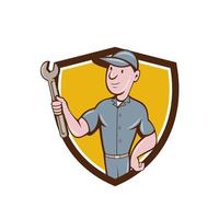 Handyman Holding Spanner Crest Cartoon vector