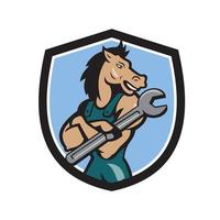 Horse Mechanic Spanner Crest Cartoon vector