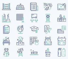 conjunto de iconos simples de iconos de línea vectorial de la escuela y la academia. contiene íconos como bolsa, libro, estudiante, clase, experimento y más íconos web establecidos. colección de conjunto de vectores. 512x512 píxeles perfectos. vector