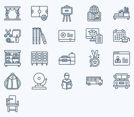 Simple icon set of School and academy Vector Line Icons. Contains such Icons as bag, book, Student, class, experiment and more web icons set. Collection of vector set. 512x512 Pixel Perfect.