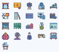 conjunto de iconos simples de iconos de línea vectorial de la escuela y la academia. contiene íconos como bolsa, libro, estudiante, clase, experimento y más íconos web establecidos. colección de conjunto de vectores. 512x512 píxeles perfectos. vector