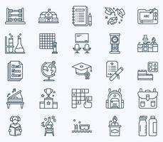 conjunto de iconos simples de iconos de línea vectorial de la escuela y la academia. contiene íconos como bolsa, libro, estudiante, clase, experimento y más íconos web establecidos. colección de conjunto de vectores. 512x512 píxeles perfectos. vector