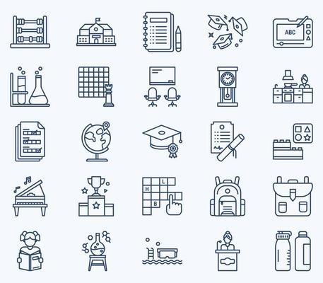 Simple icon set of School and academy Vector Line Icons. Contains such Icons as bag, book, Student, class, experiment and more web icons set. Collection of vector set. 512x512 Pixel Perfect.