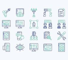 Simple icon set of 40 UX ans UI Vector Line Icons. Contains such Icons as Idea, bug, user, mobile, tap and more web icons set. Collection of vector set. 512x512 Pixel Perfect.