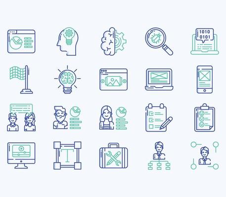 Simple icon set of 40 UX ans UI Vector Line Icons. Contains such Icons as Idea, bug, user, mobile, tap and more web icons set. Collection of vector set. 512x512 Pixel Perfect.