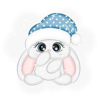 Christmas Cute bunny in a Christmas hat vector illustration