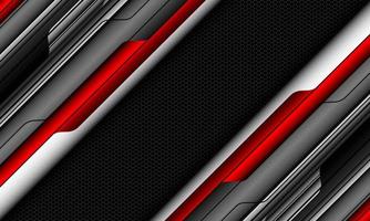 Abstract grey red metallic cyber black circuit geometric with dark hexagon mesh design modern futuristic technology background vector