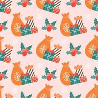 Christmas gifts, vector seamless pattern on pink background