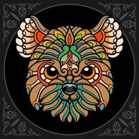 Colorful dog head zen tangle arts isolated on black background vector