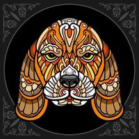 Colorful dog head zen tangle arts isolated on black background vector