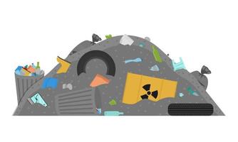 Garbage dump. Environmental pollution. Problems with garbage collection. Flat style. Vector illustration