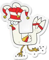 sticker of a cartoon chicken running in funny hat vector