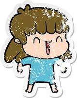 distressed sticker of a cartoon worried woman vector