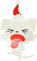 retro cartoon of a disgusted dog wearing santa hat vector