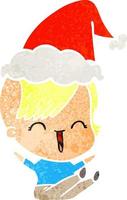 retro cartoon of a happy hipster girl wearing santa hat vector