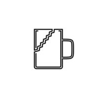 broken mug icon with on white background. simple, line, silhouette and clean style. black and white. suitable for symbol, sign, icon or logo vector