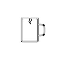 cracked mug icon with on white background. simple, line, silhouette and clean style. black and white. suitable for symbol, sign, icon or logo vector