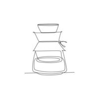 cafetera de vidrio v60 - ilustración vectorial de dibujo de una línea continua simple para el concepto de alimentos y bebidas vector