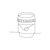 Paper cup of coffee to go with coffee bean - Simple continuous one line drawing vector illustration for food and beverages concept