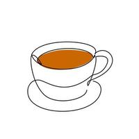 A sweet cup of tea or coffee - continuous single line drawing vector illustration hand drawn style design for food and beverages concept