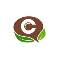 Brain Leaf Combination With Letter C,Elegant Minimalist Style Logo Design Editable vector