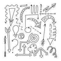 Vector set of different doodle aroows. Hand drawn elements isolated on white background.