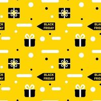Black Friday seamless pattern. Endless background on yellow backdrop. For websites, wallpaper, wrapping paper, scrapbooking. vector