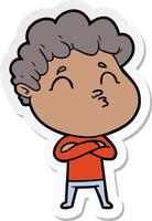 sticker of a cartoon man pouting vector