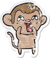 distressed sticker of a crazy cartoon monkey vector