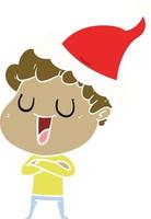 laughing flat color illustration of a man wearing santa hat vector