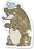 retro distressed sticker of a cartoon bear vector