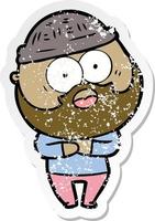 distressed sticker of a cartoon bearded man vector