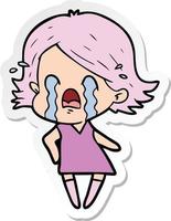 sticker of a cartoon woman crying vector