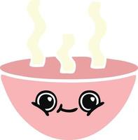 flat color retro cartoon bowl of hot soup vector