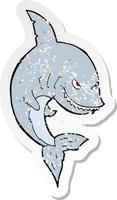 retro distressed sticker of a funny cartoon shark vector