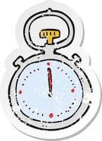 retro distressed sticker of a cartoon stop watch vector