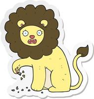 sticker of a cartoon lion with thorn in foot vector