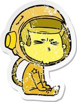 distressed sticker of a cartoon stressed astronaut vector