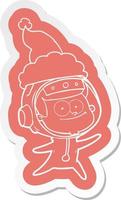 happy astronaut cartoon  sticker of a wearing santa hat vector