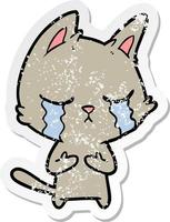 distressed sticker of a crying cartoon cat vector