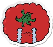 sticker of a cartoon crying tomato vector