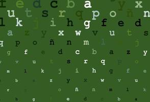 Dark green vector background with signs of alphabet.