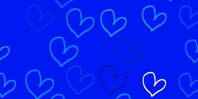 plantilla de vector azul claro con corazones de doodle.