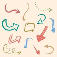 Various Doodle Arrows colorful with direction pointers Shapes and Objects. hand drawn vector illustration