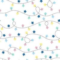 Vector modern colorful seamless background with illustrations of twinkle lights Christmas decorations. Use it for wallpaper, textile print, pattern fills, web page, surface textures, wrapping paper