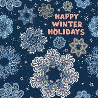 Vector modern greeting card with colorful hand draw illustration of snowflakes. Merry Christmas. Use it as elements for design poster, card, fills, web page, wrapping paper, design of presentation